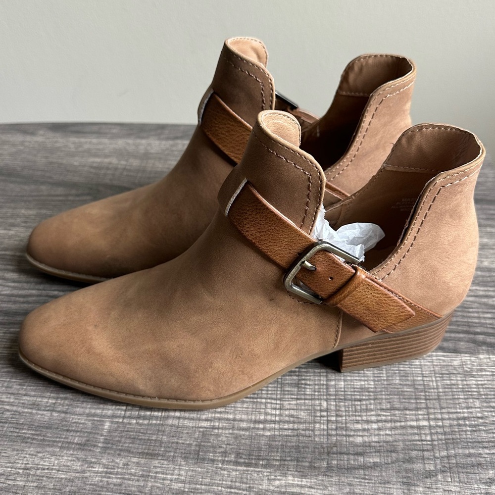 Maeve Light Brown Ankle Boots with Strap Accent - Picture 2 of 12